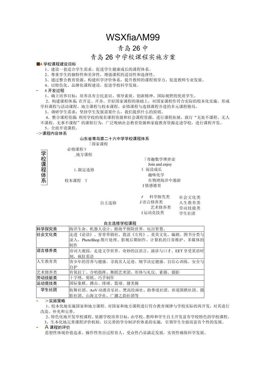 课程天空自由翱翔青岛26中青岛26中学校课程实施方案.docx_第1页