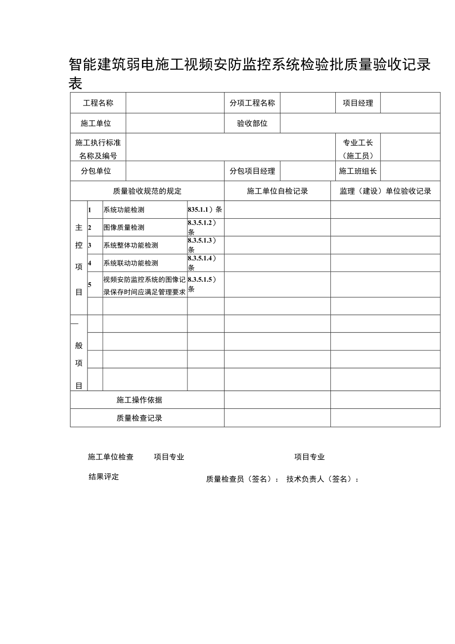 智能建筑弱电施工视频安防监控系统检验批质量验收记录表.docx_第1页