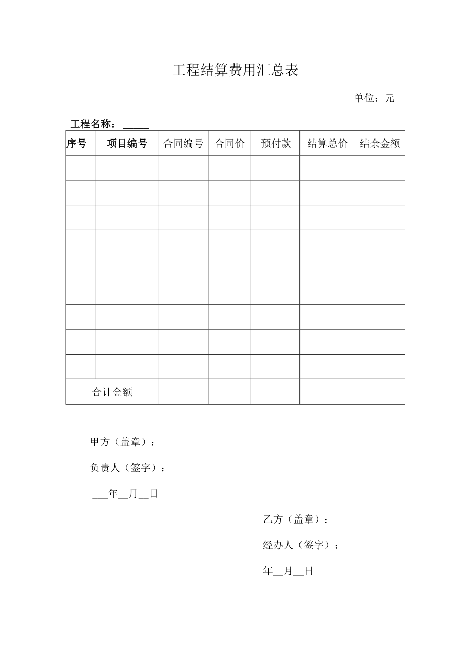 工程结算费用汇总表.docx_第1页