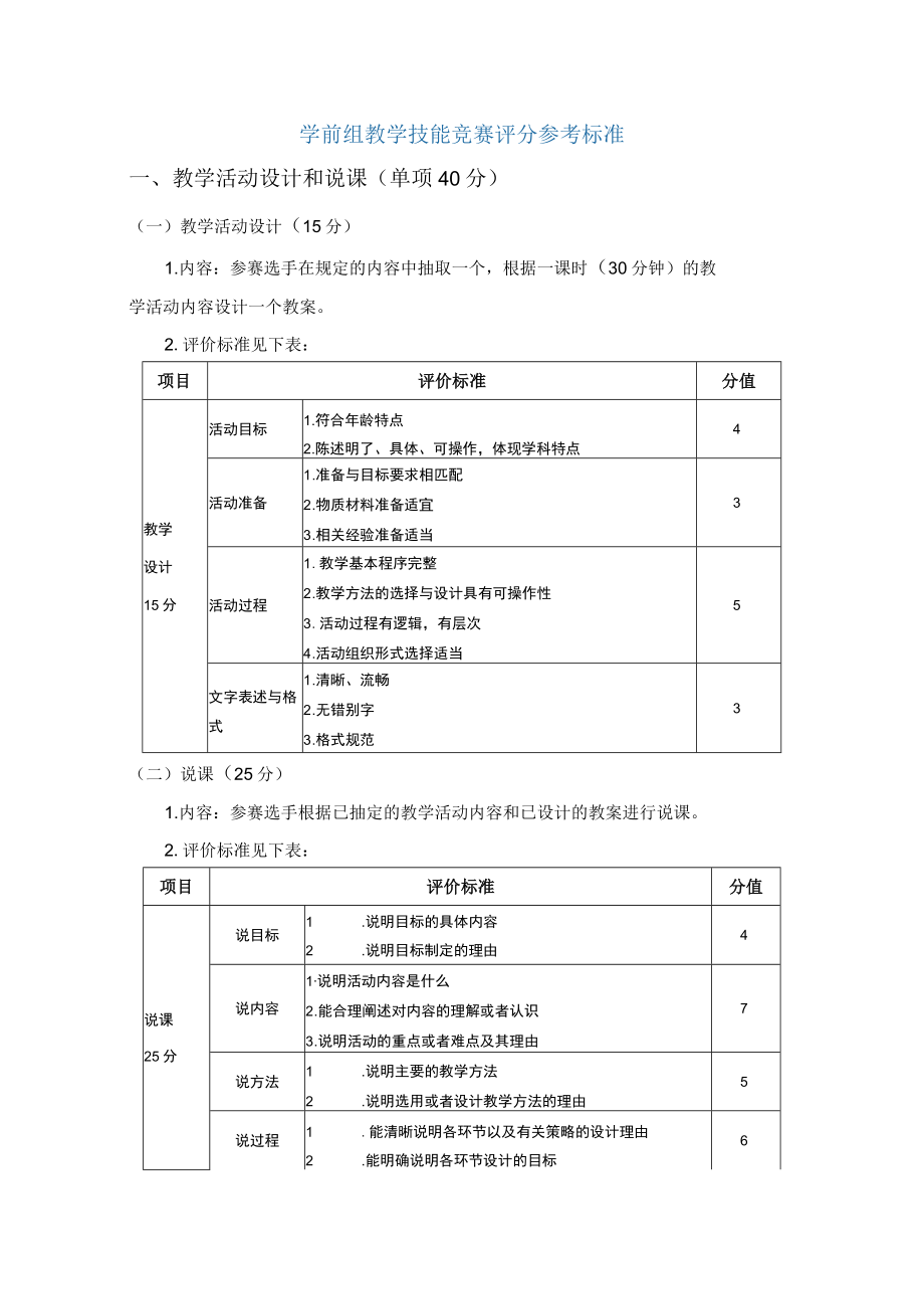 安徽省高等学校师范生学前组教学技能竞赛项目、流程和评价标准.docx_第3页