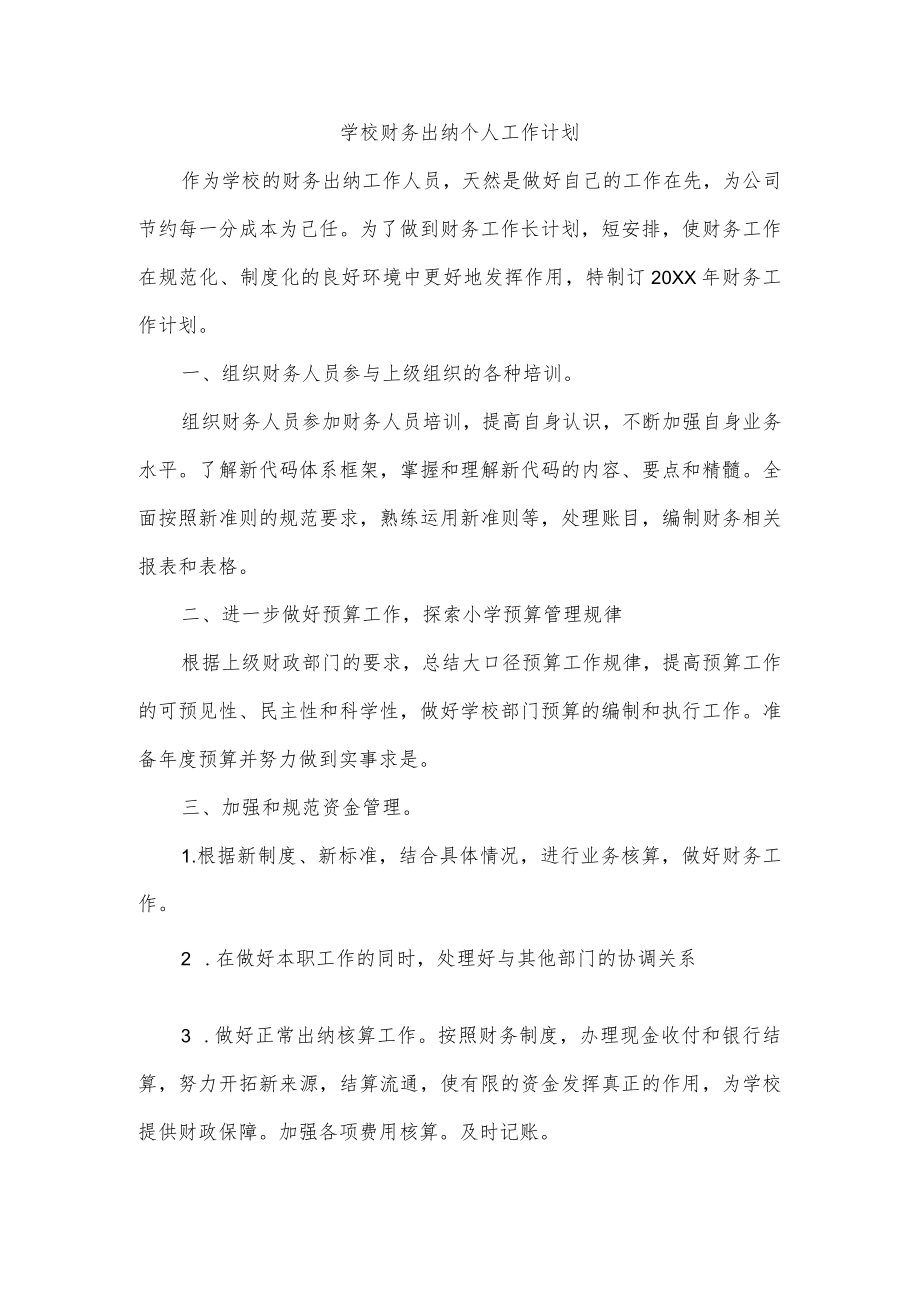 学校财务出纳个人工作计划.docx_第1页