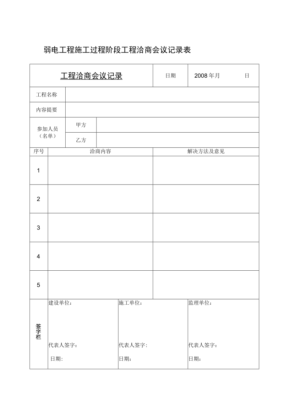 弱电工程施工过程阶段工程洽商会议记录表.docx_第1页