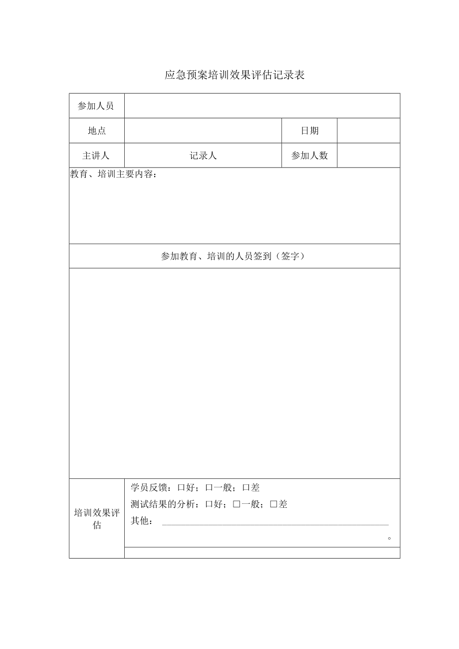 应急预案培训效果评估记录表.docx_第1页