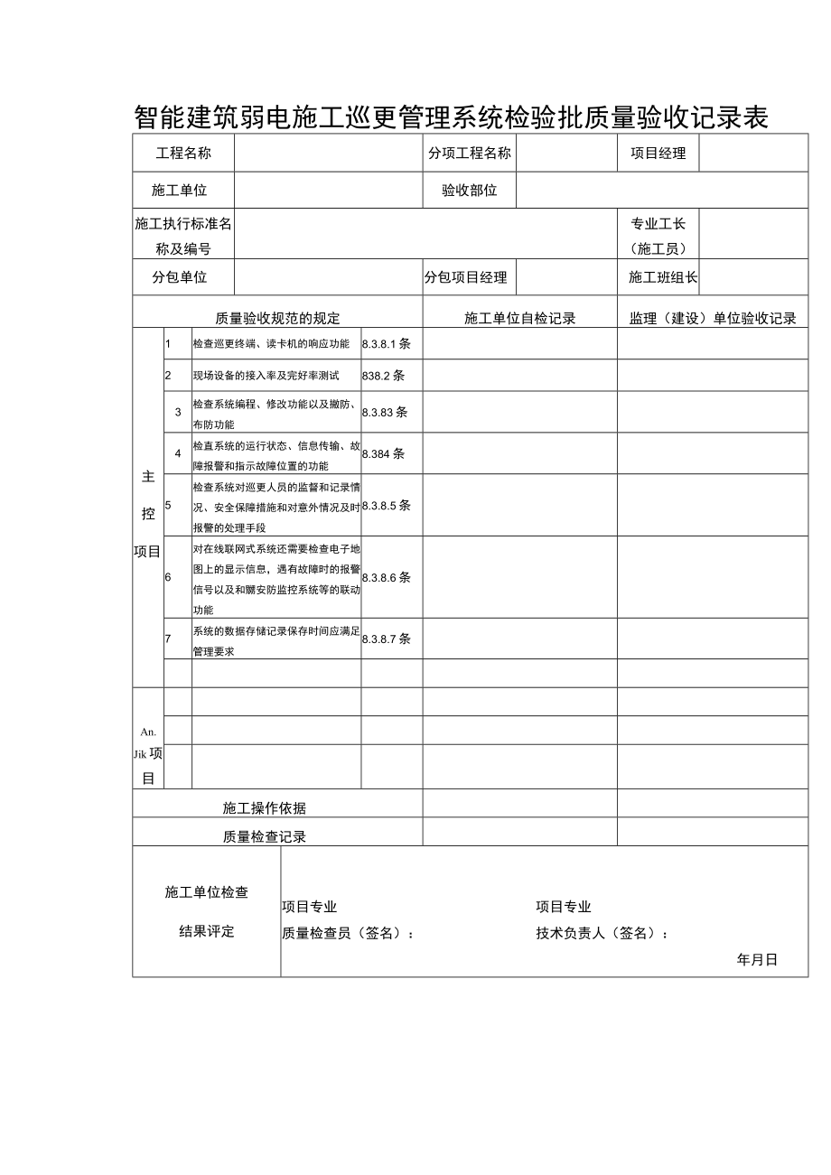 智能建筑弱电施工巡更管理系统检验批质量验收记录表.docx_第1页