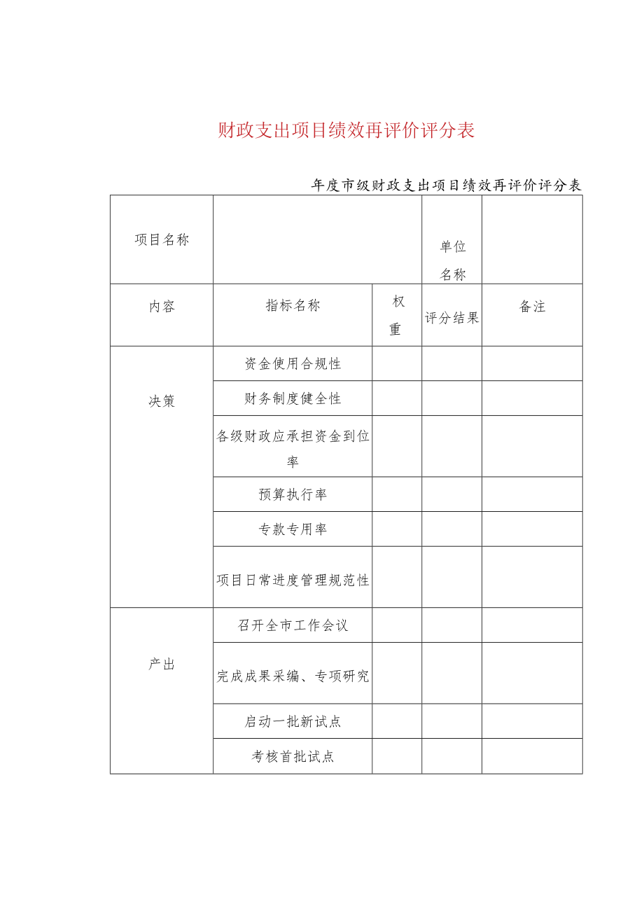 财政支出项目绩效再评价评分表.docx_第1页