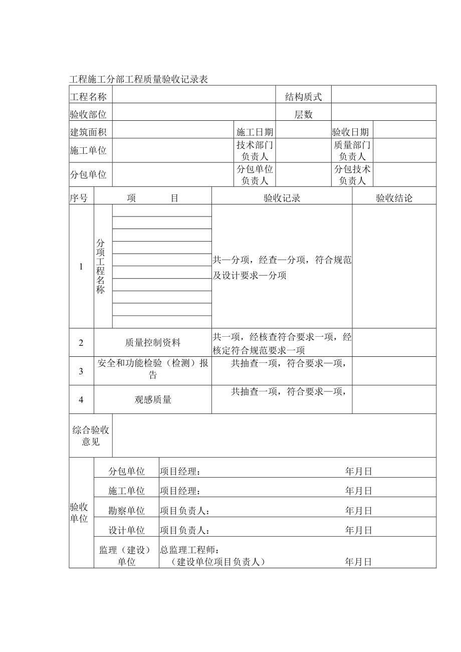 工程施工分部工程质量验收记录表.docx_第1页