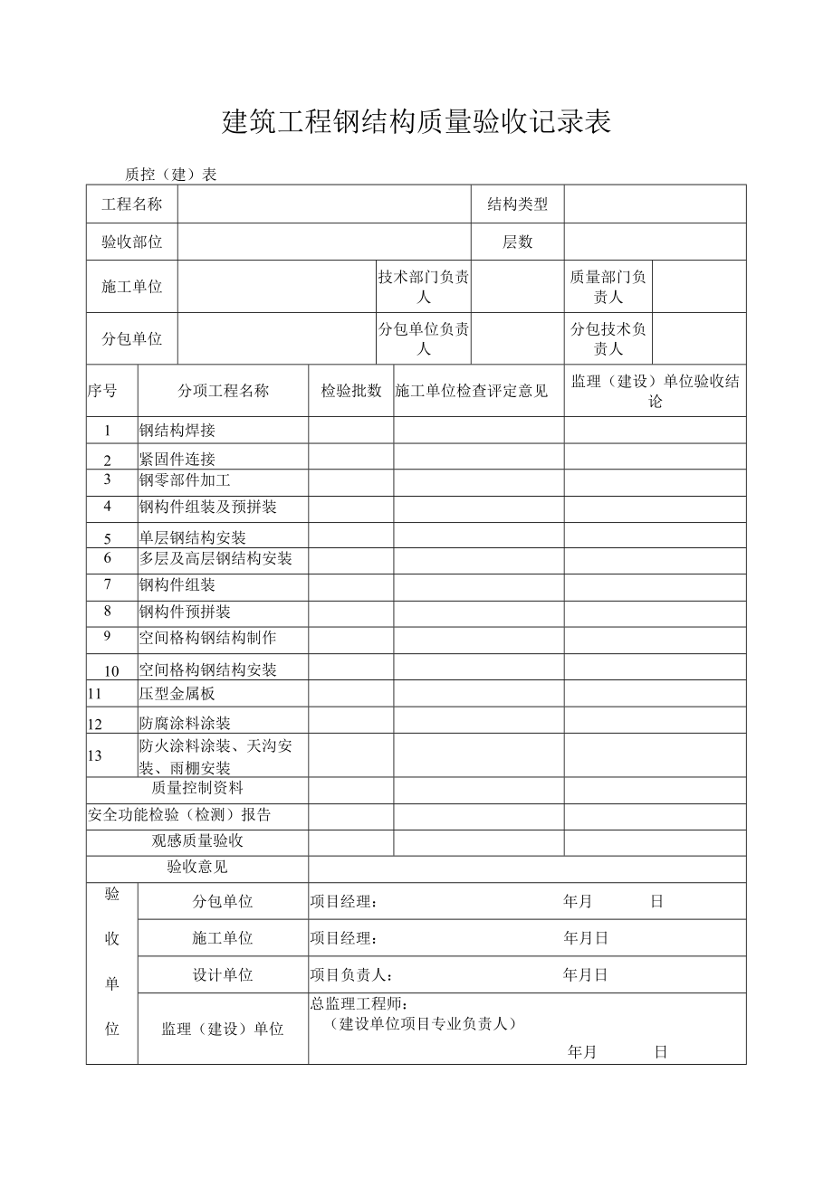 建筑工程钢结构质量验收记录表.docx_第1页