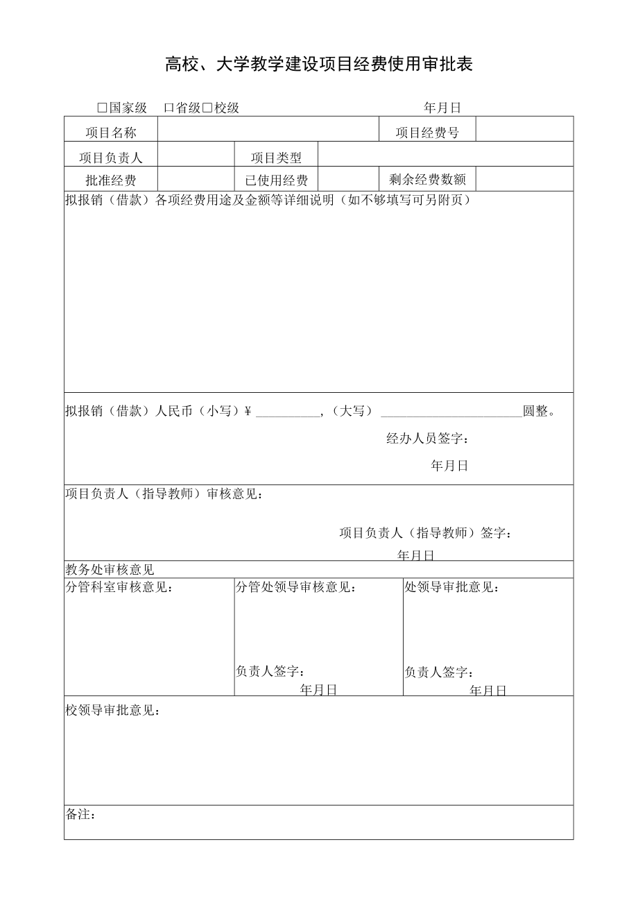 高校、大学教学建设项目经费使用审批表.docx_第1页