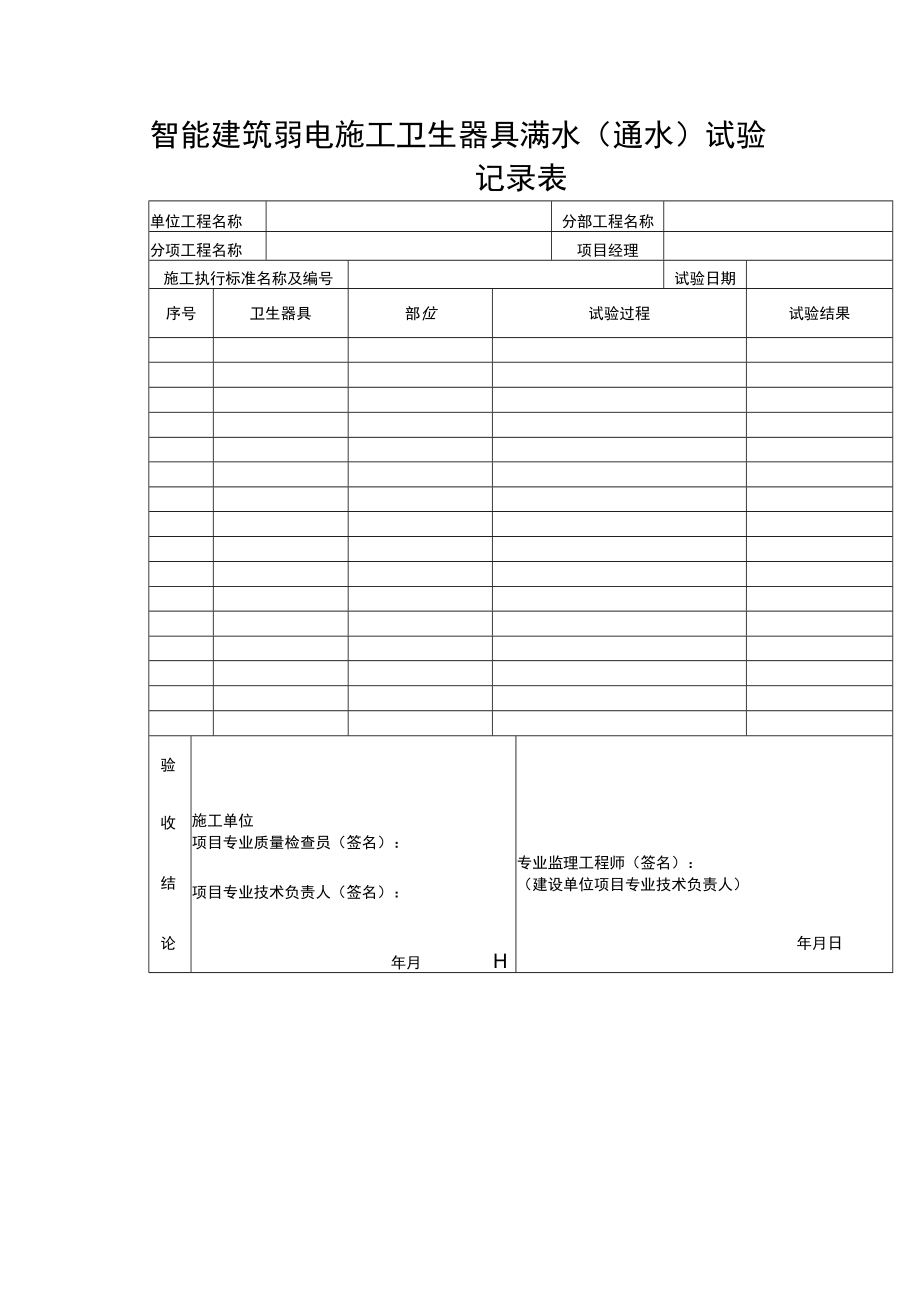 智能建筑弱电施工卫生器具满水（通水）试验记录表.docx_第1页