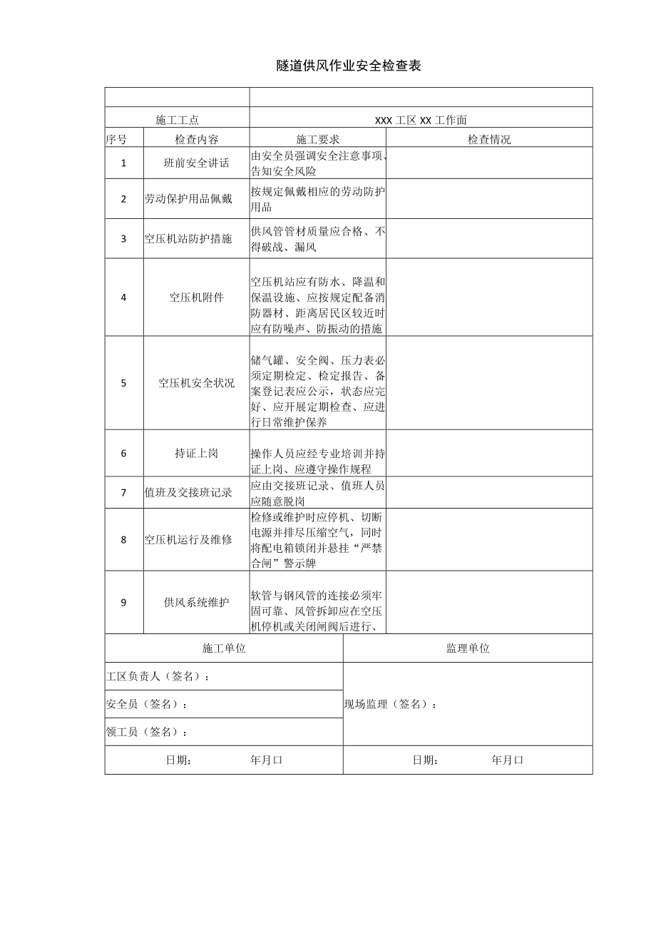 隧道供风作业安全检查表.docx_第1页