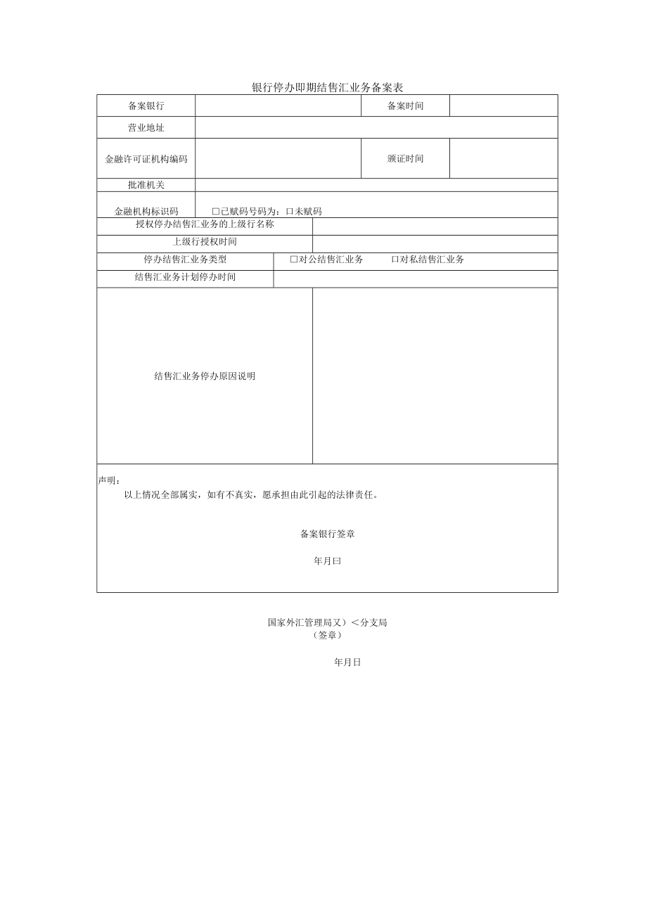 银行停办即期结售汇业务备案表.docx_第1页