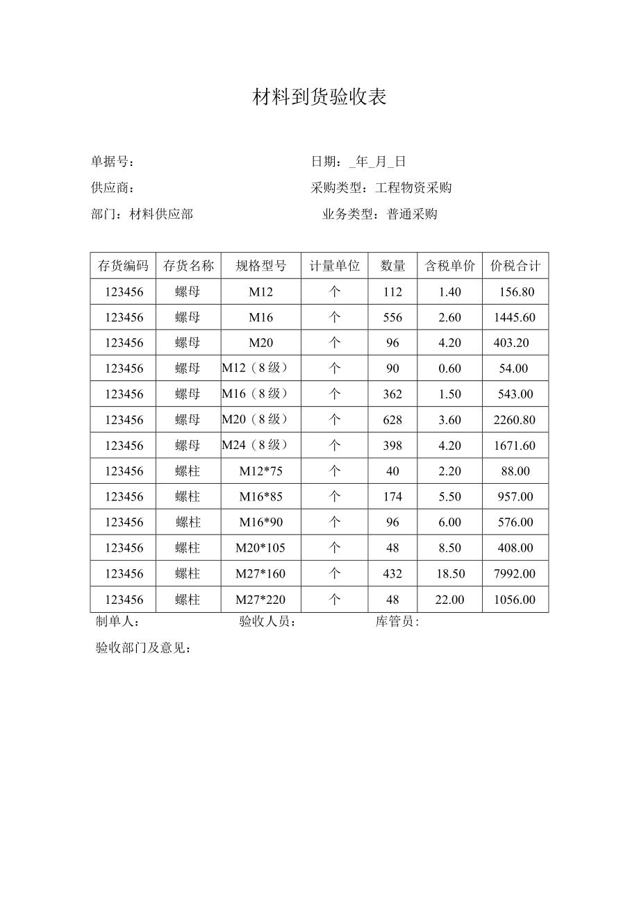 材料到货验收表.docx_第1页