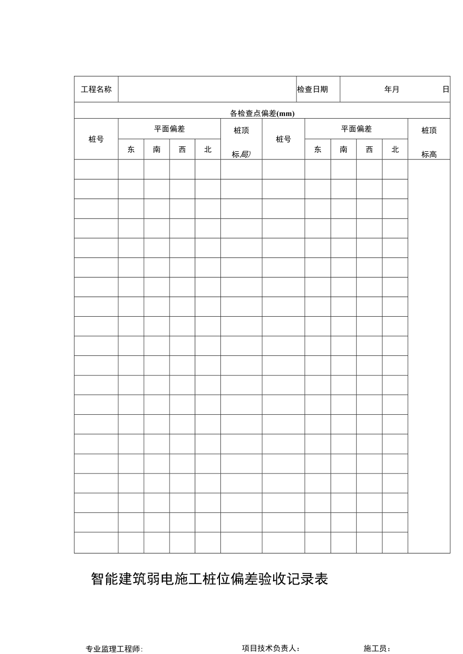 智能建筑弱电施工桩位偏差验收记录表.docx_第1页