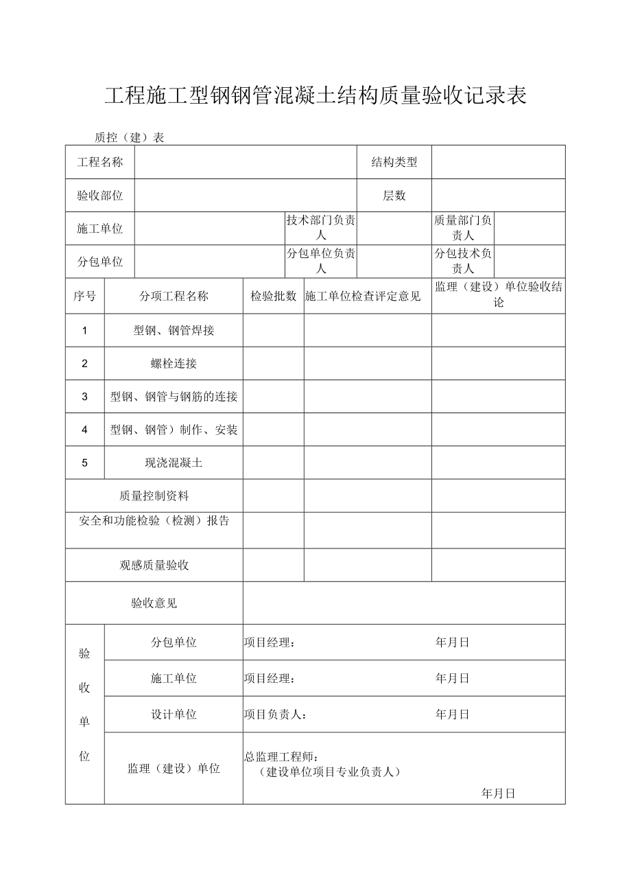 工程施工型钢钢管混凝土结构质量验收记录表.docx_第1页