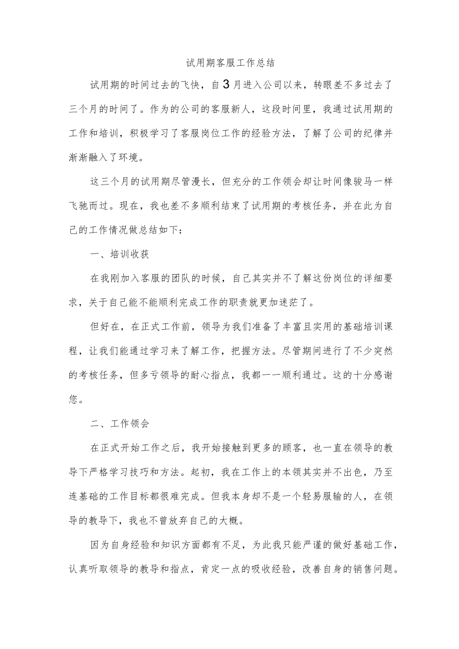 试用期客服工作总结.docx_第1页