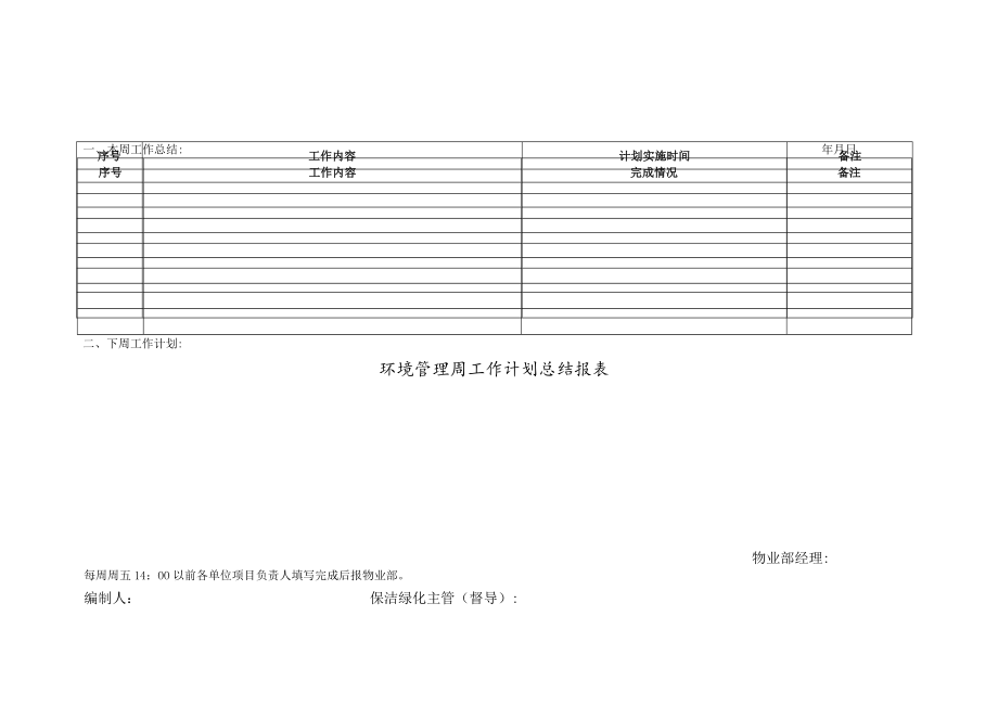 环境管理周工作报表 环境管理月工作计划表 消杀服务月计划表 物业保洁表格模板.docx_第1页