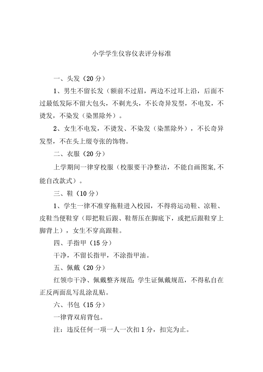 小学学生仪容仪表评分标准.docx_第1页