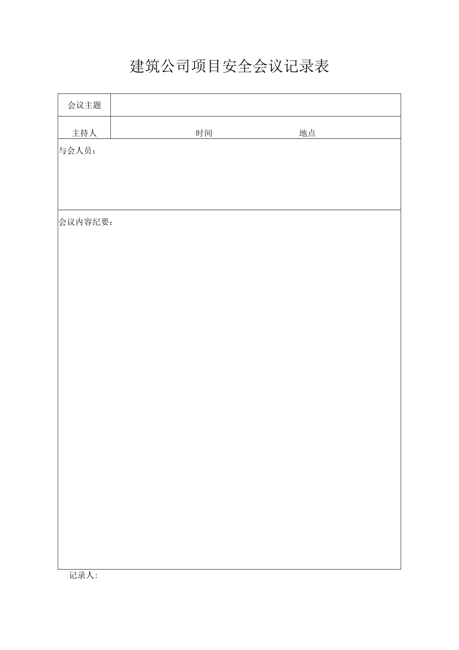 建筑公司项目安全会议记录表.docx_第1页