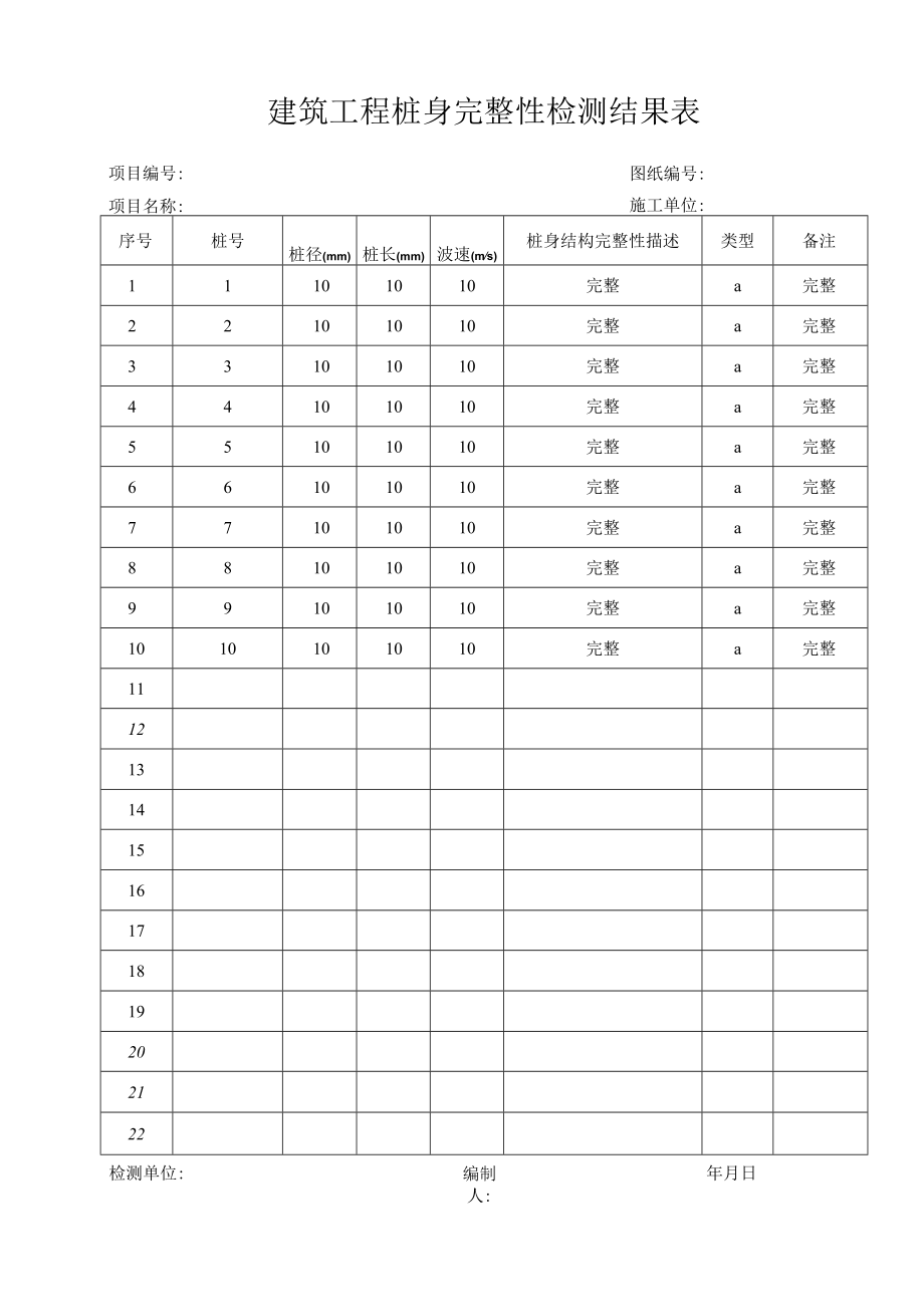 建筑工程桩身完整性检测结果表.docx_第1页