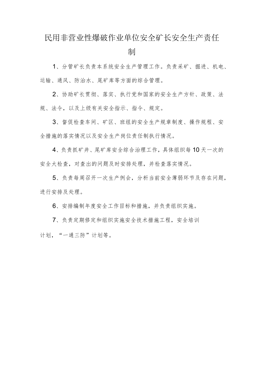 民用非营业性爆破作业单位安全矿长安全生产责任制.docx_第1页