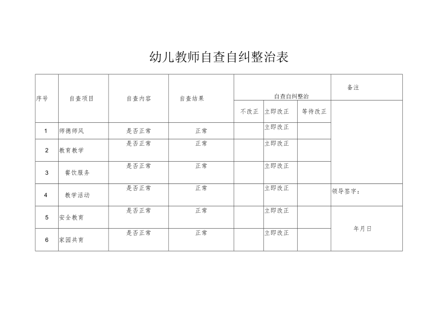 幼儿教师自查自纠整治表.docx_第1页