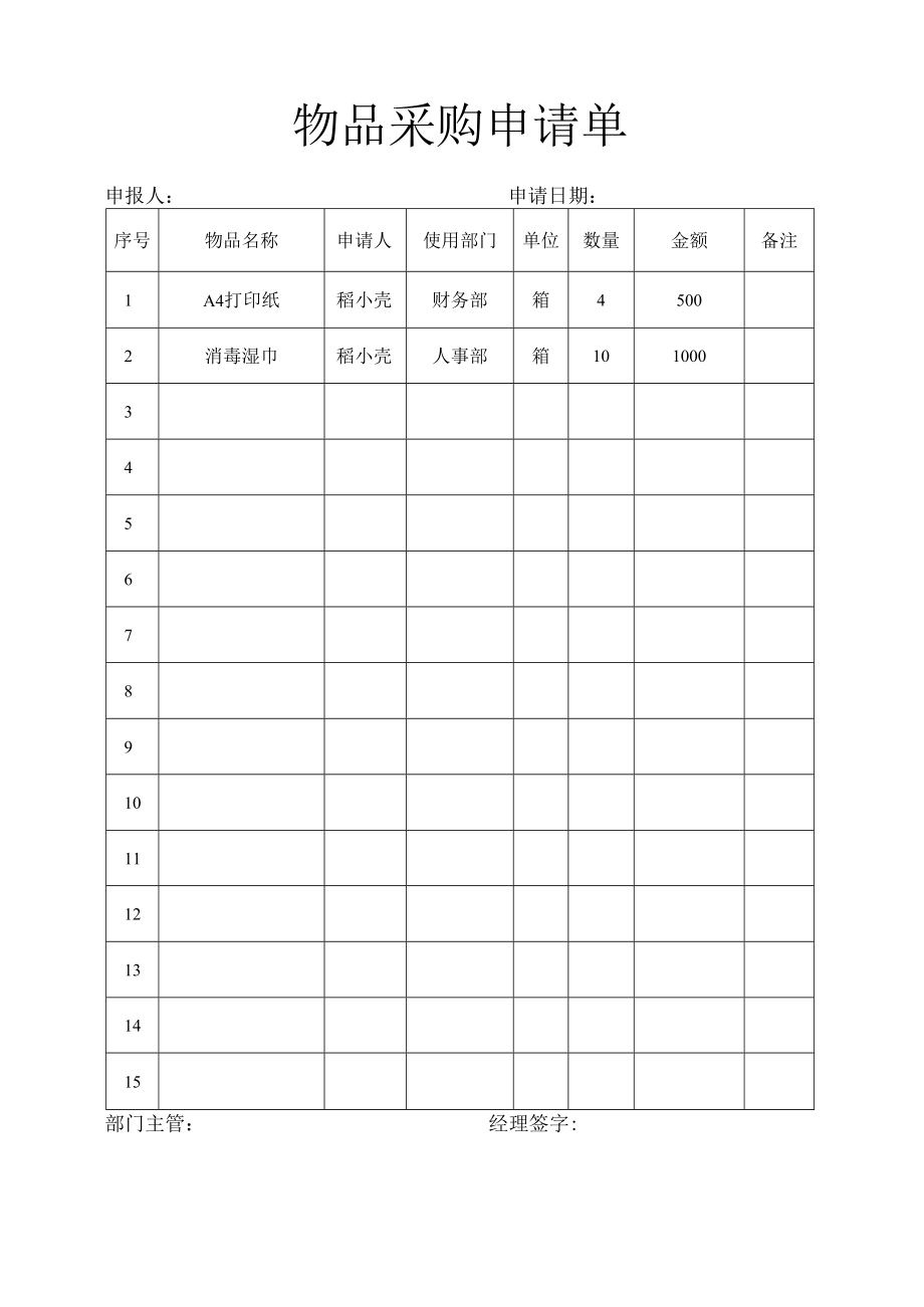 物品采购申请单.docx_第1页