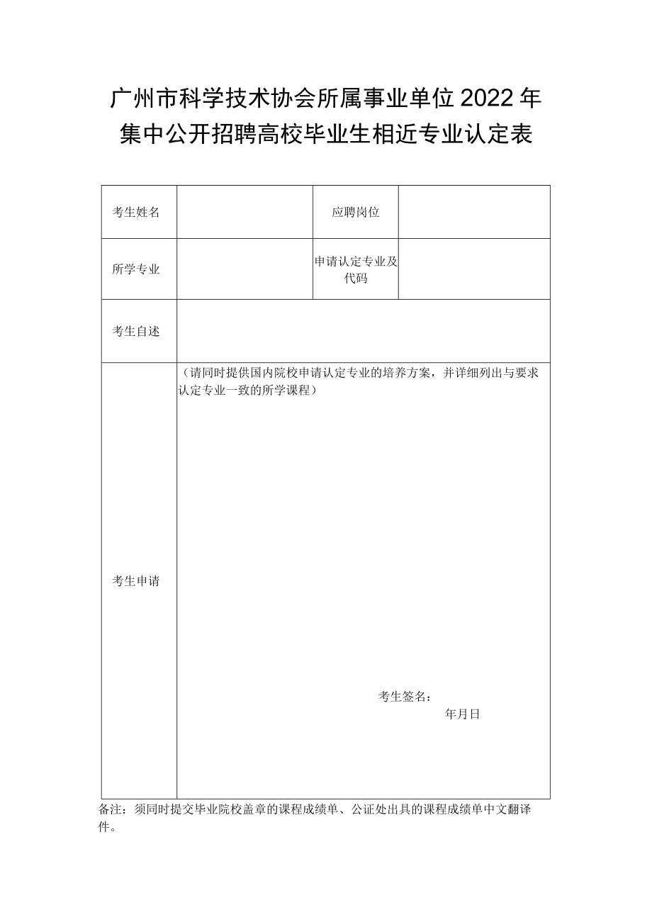 所属事业单位2022年集中公开招聘高校毕业生相近专业认定表.docx_第1页