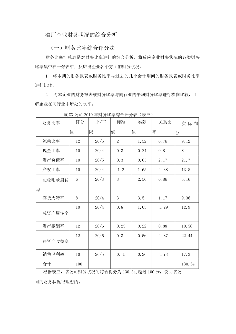 酒厂企业财务状况的综合分析.docx_第1页