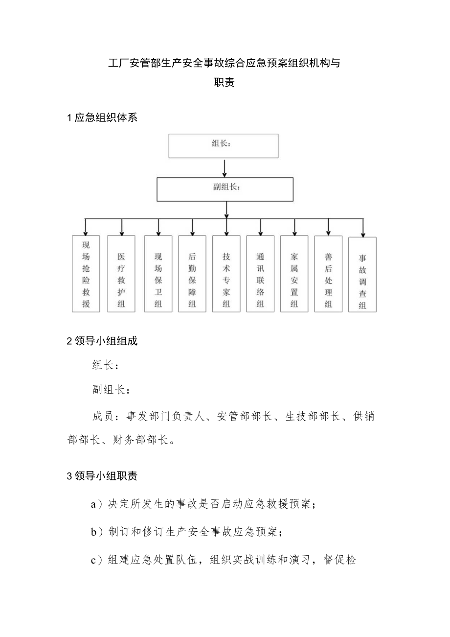 工厂安管部生产安全事故综合应急预案组织机构与职责.docx_第1页