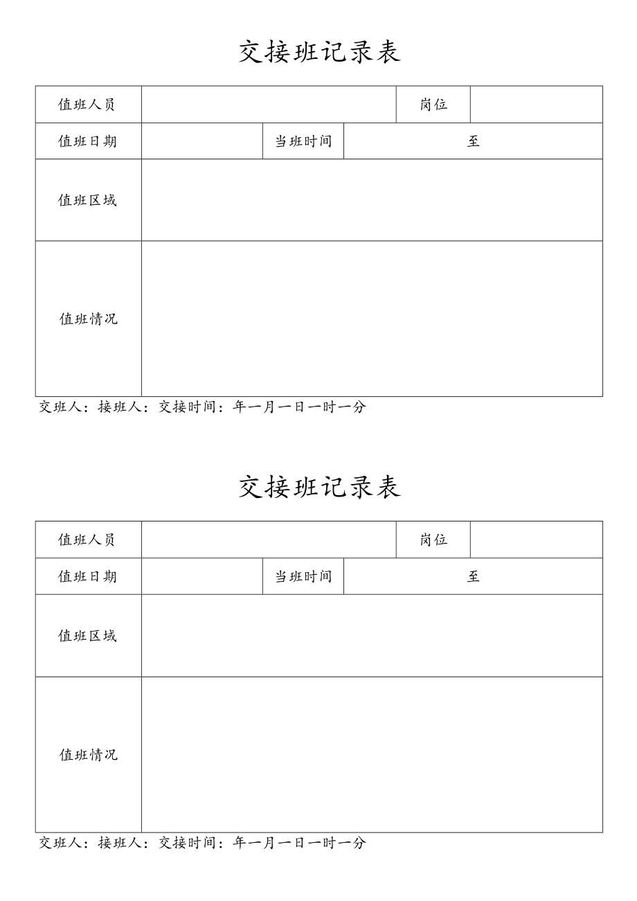 门卫保安值班交接班记录表.docx_第1页