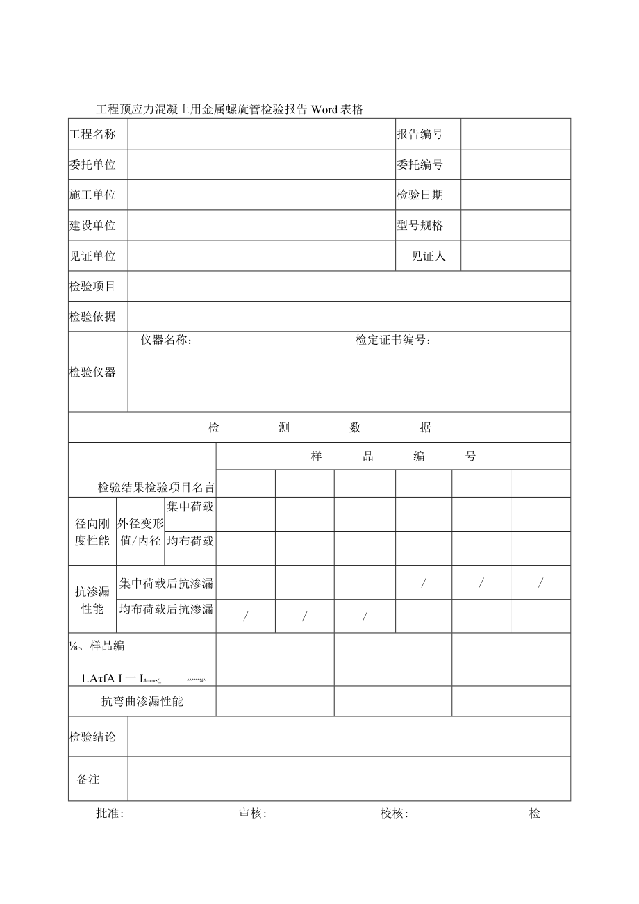 工程预应力混凝土用金属螺旋管检验报告Word表格.docx_第1页