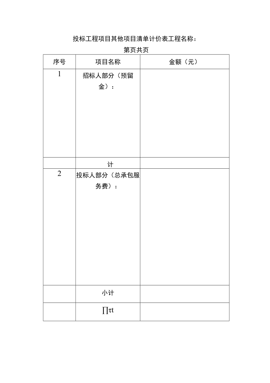 投标工程项目其他项目清单计价表.docx_第1页