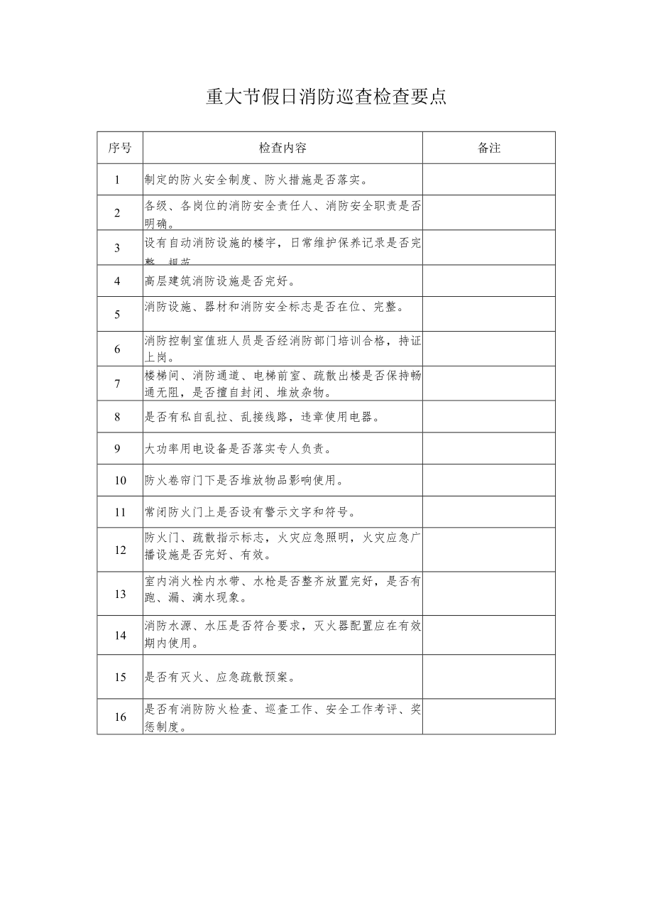 重大节假日消防巡查检查要点.docx_第1页