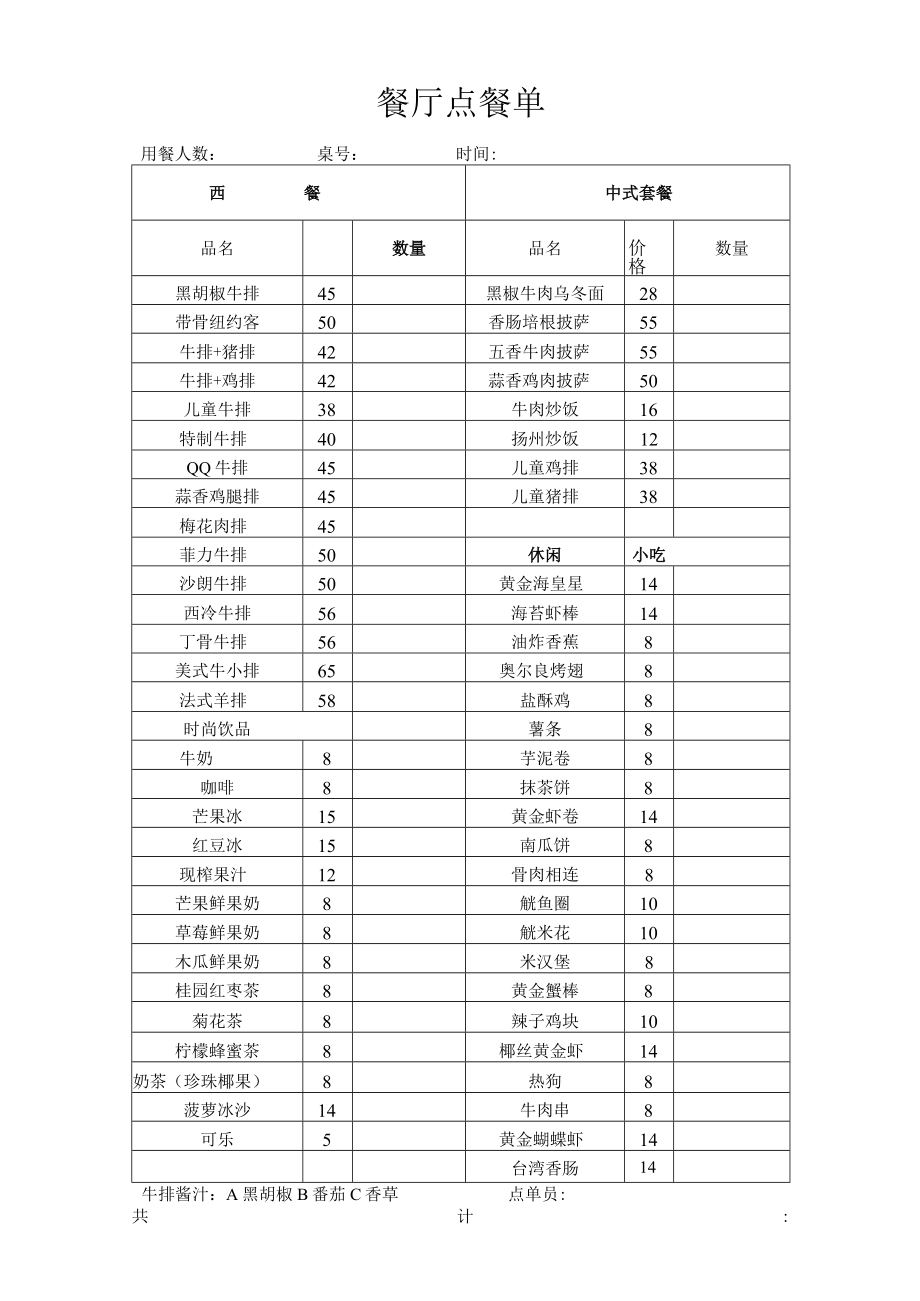 餐厅点餐单.docx_第1页