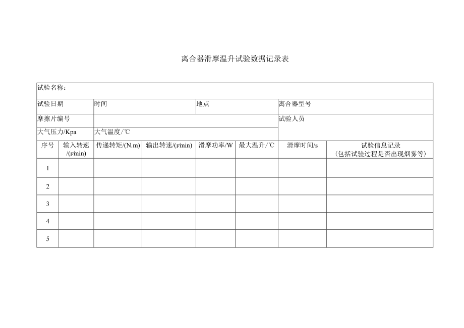 试验名称离合器滑摩温升试验数据记录表.docx_第1页