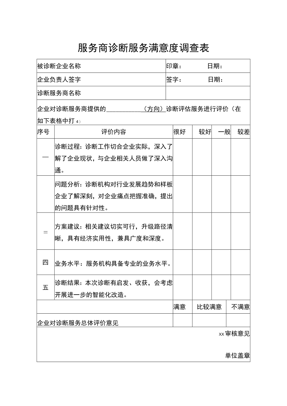 服务商诊断服务满意度调查表.docx_第1页