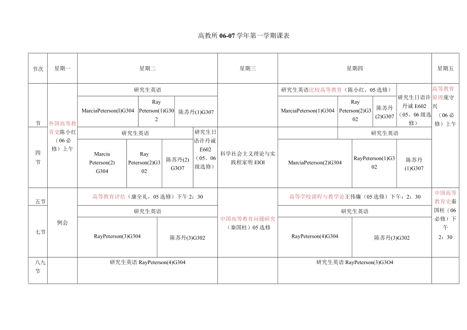 高教所06－07学年第一学期课表.docx_第1页