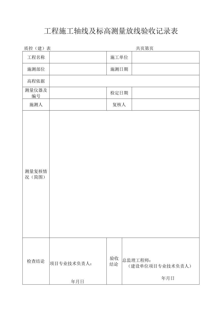 工程施工轴线及标高测量放线验收记录表.docx_第1页