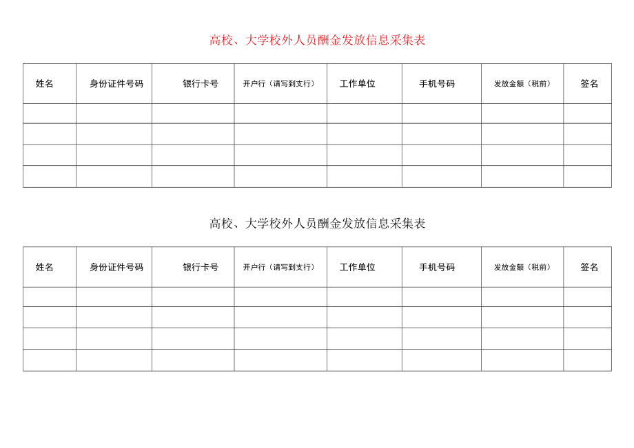 高校、大学校外人员酬金发放信息采集表.docx_第1页