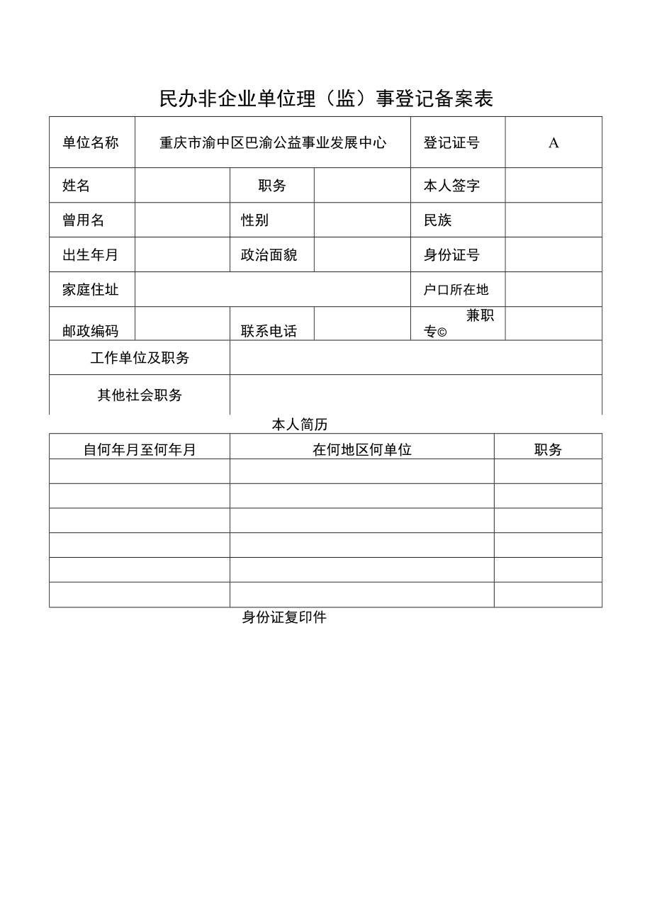 民办非企业单位理监事登记备案表.docx_第1页