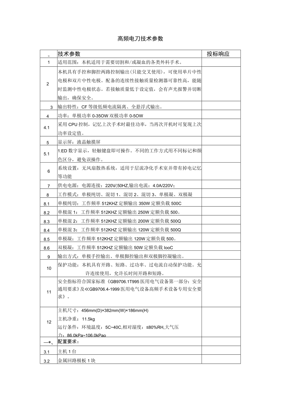 高频电刀技术参数.docx_第1页