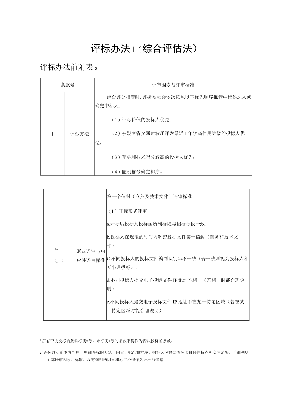 评标办法所有否决投标的条款标明号未标明号的条款不得作为否决投标的条款综合评估法.docx_第1页