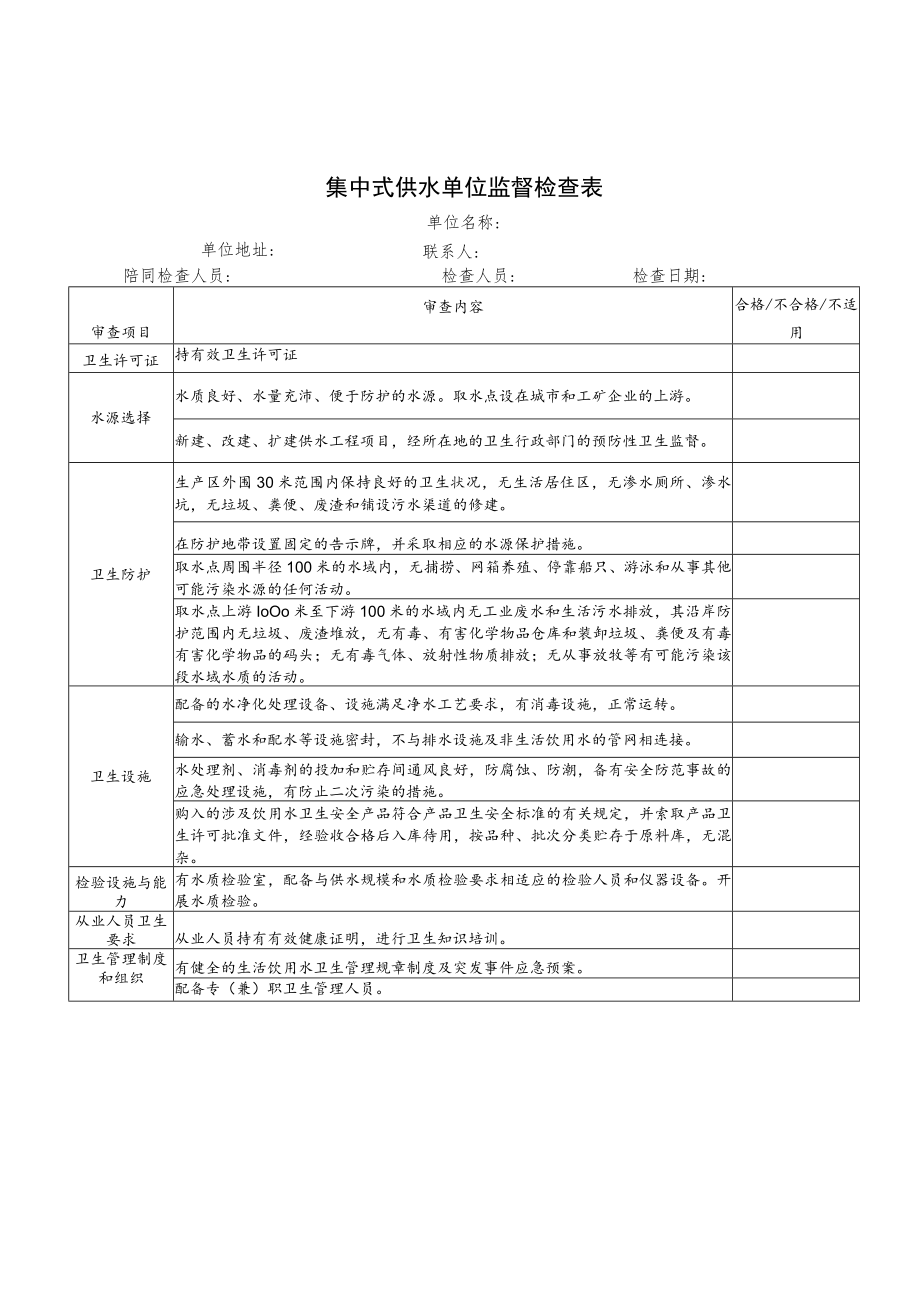 集中式供水单位监督检查表.docx_第1页