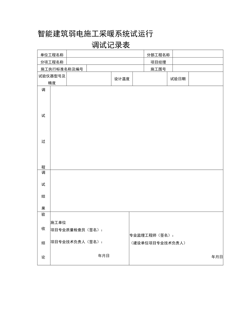 智能建筑弱电施工采暖系统试运行调试记录表.docx_第1页