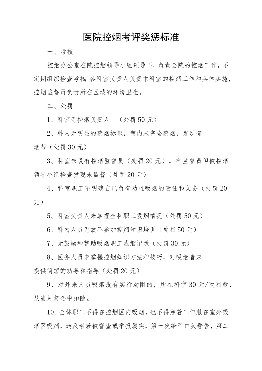 医院控烟考评奖惩标准.docx_第1页