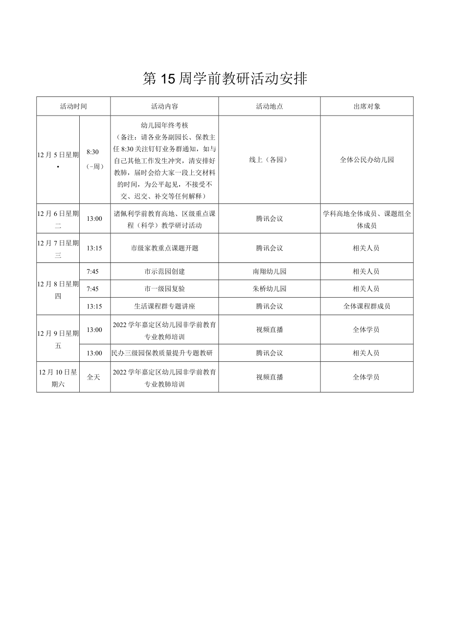 第15周学前教研活动安排.docx_第1页