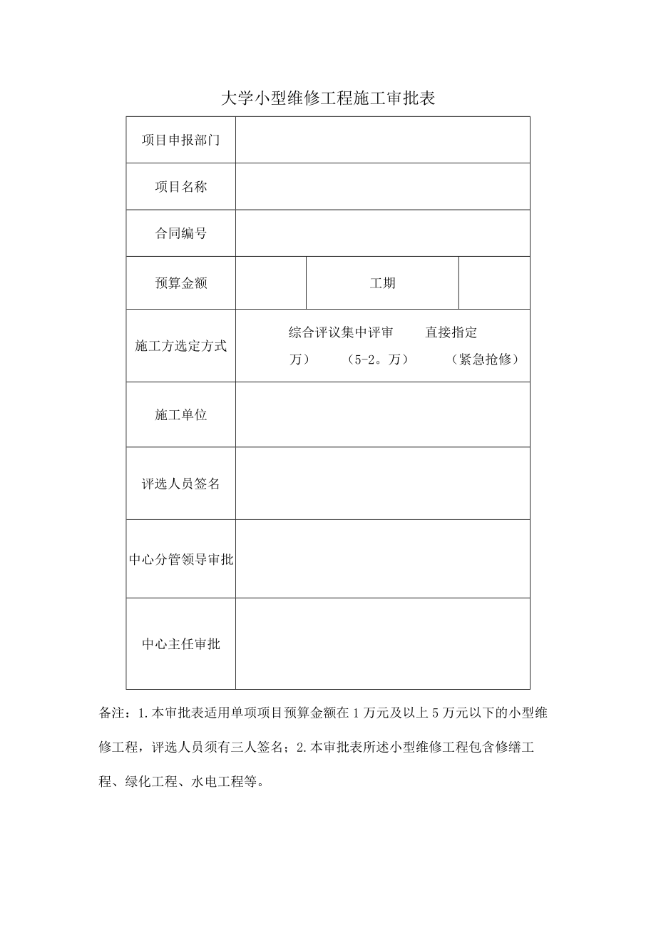 大学小型维修工程施工审批表.docx_第1页