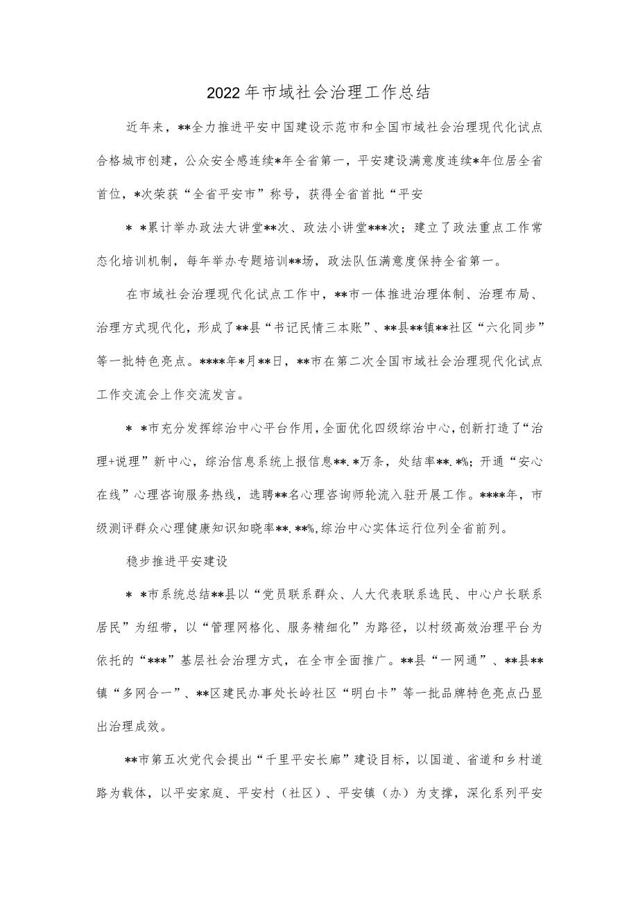 2022年市域社会治理工作总结.docx_第1页