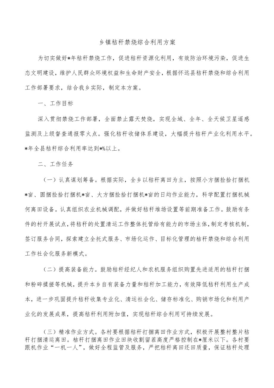 乡镇秸秆禁烧综合利用方案.docx_第1页