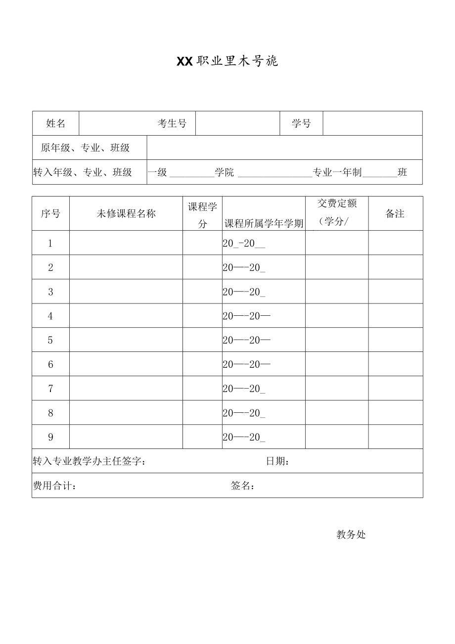 XX职业技术学院学生转专业（转学）未修课程确认表.docx_第1页